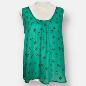 NEW Rue 21 Blue Anchor Teal Back Tank Cut Out Bow Size Medium